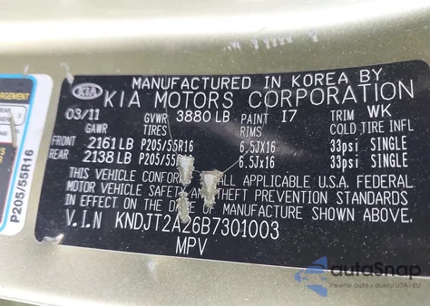 2011 Kia Soul + from USA, damaged, VIN KNDJT2A26B7301003